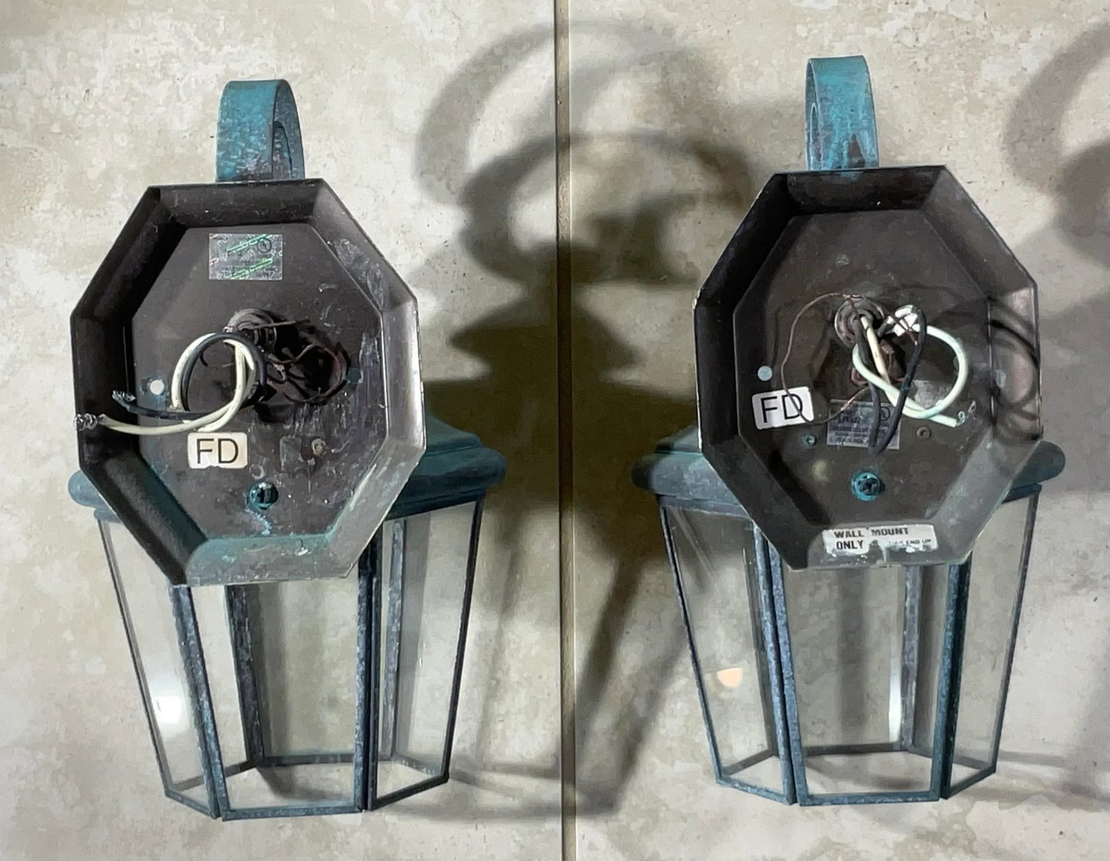 Small /Petit Funky Pair of Vintage Solid Brass Lanterns - 11" High X 6"w X 5"d - 7