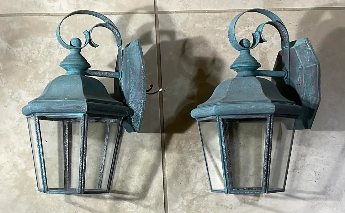Small /Petit Funky Pair of Vintage Solid Brass Lanterns - 11" High X 6"w X 5"d - 8