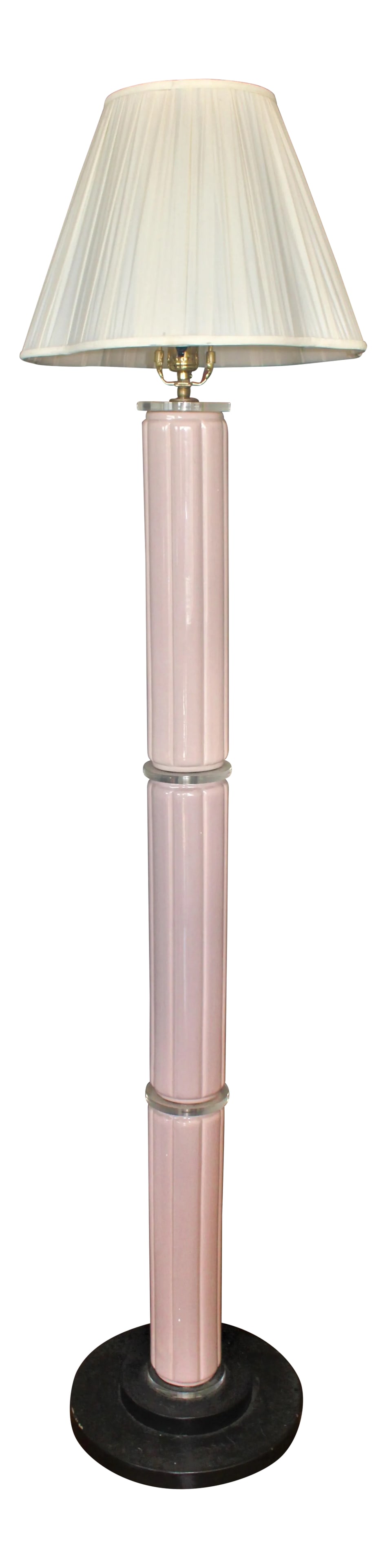 80's Glam Modern Floor Lamp: CORRECTION TO SHIPPING TIME, THIS IS SELLER SHIPPING, ARRIVAL TIME IS 4-10 DAYS FROM PURCHASE DATE. 80s Glam, art deco revival lavender. High gloss ceramic lavender/mauve segmented with lucite