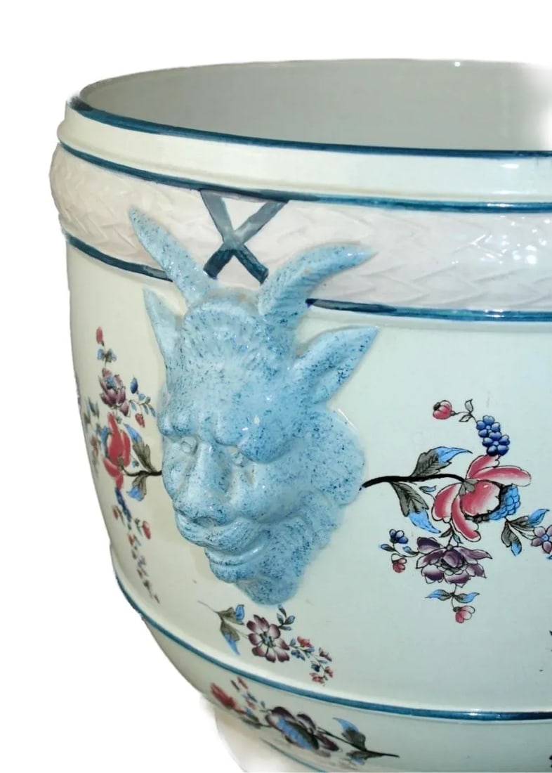 Antique Large French Floral & Satyr Cachepot - 6