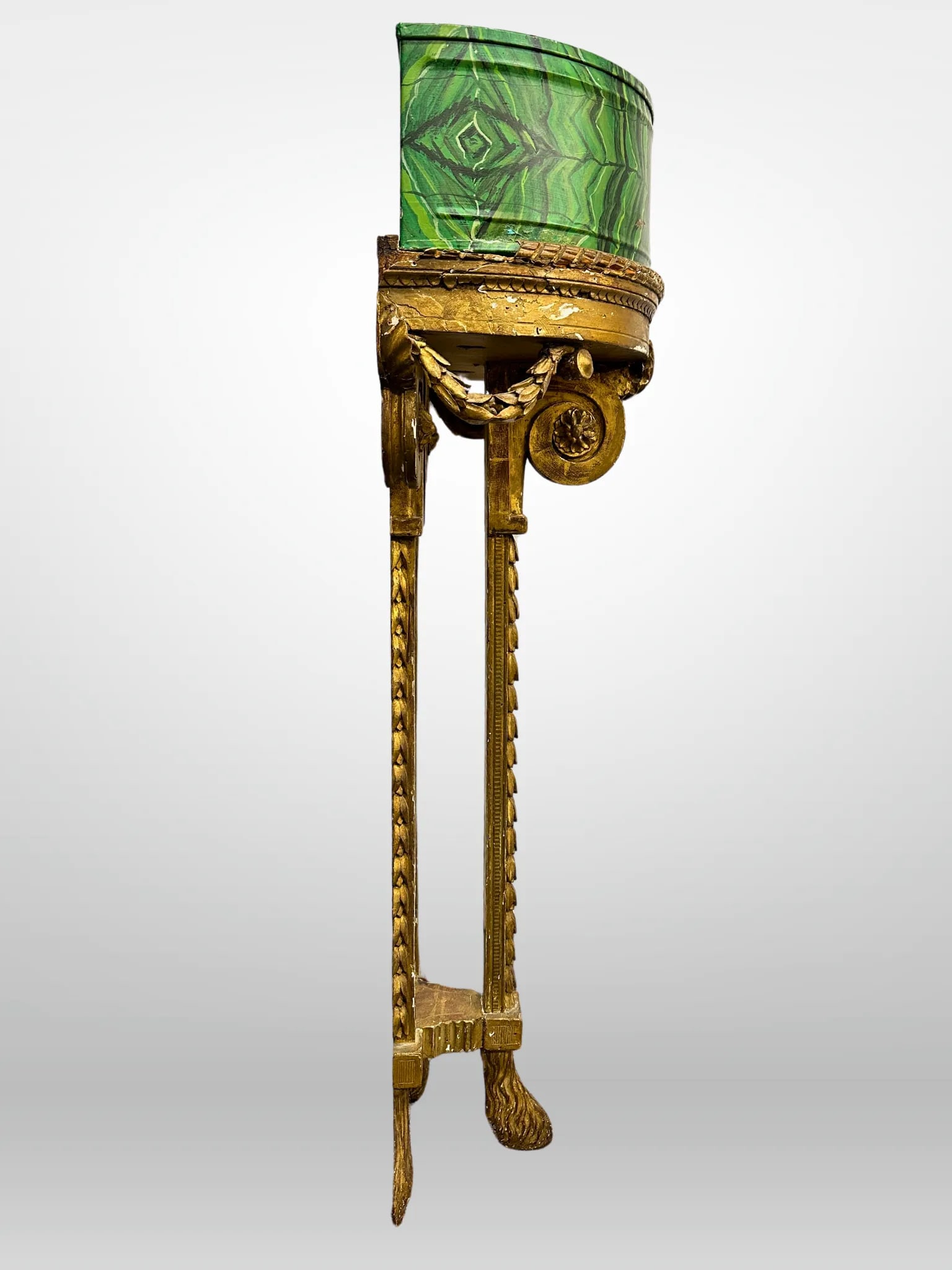 Louis XVI 19th Century Demilune Faux Malachite Tole Planters - a Pair - 10