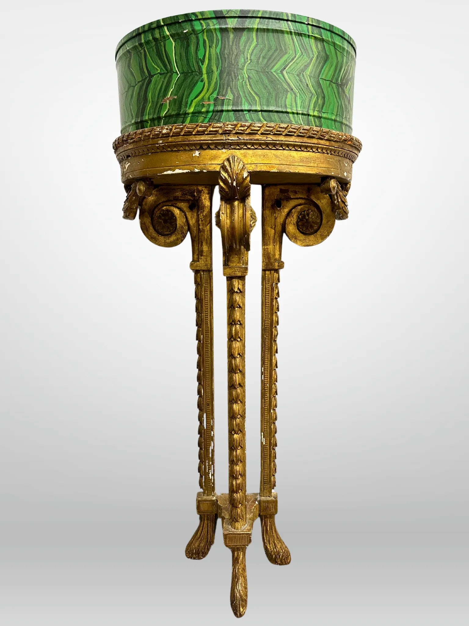 Louis XVI 19th Century Demilune Faux Malachite Tole Planters - a Pair - 6