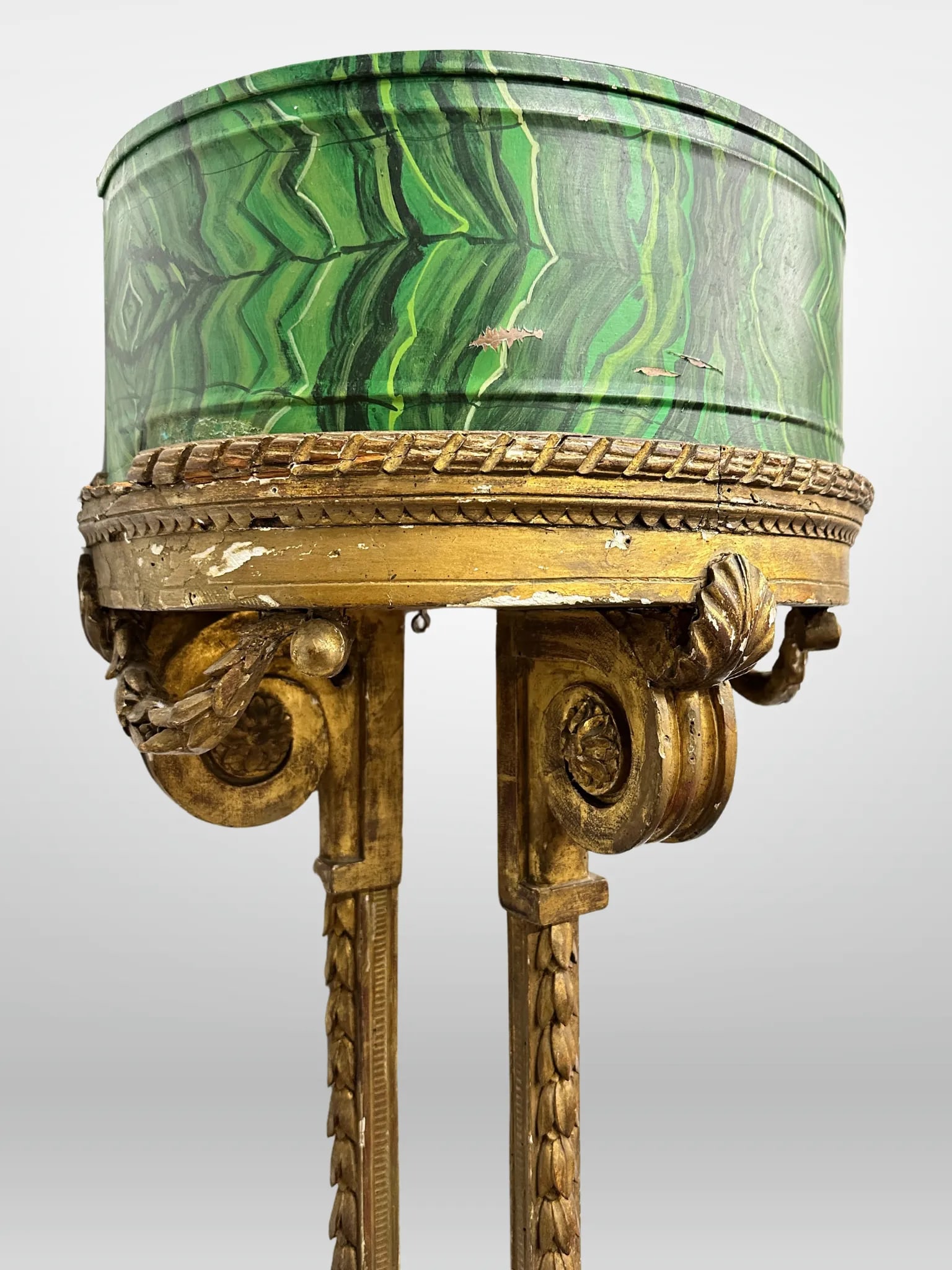 Louis XVI 19th Century Demilune Faux Malachite Tole Planters - a Pair - 8