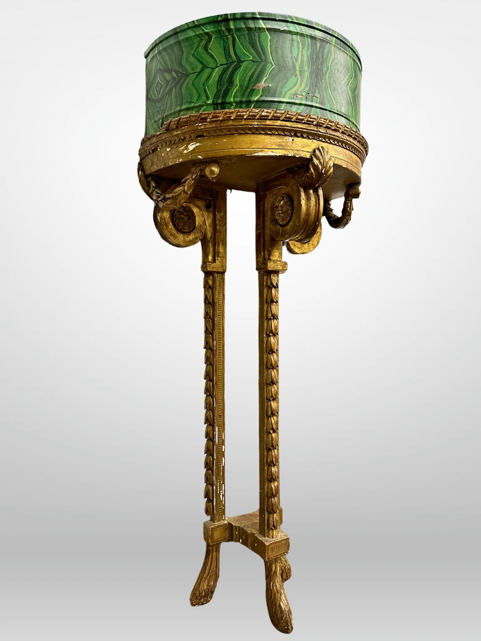Louis XVI 19th Century Demilune Faux Malachite Tole Planters - a Pair - 9