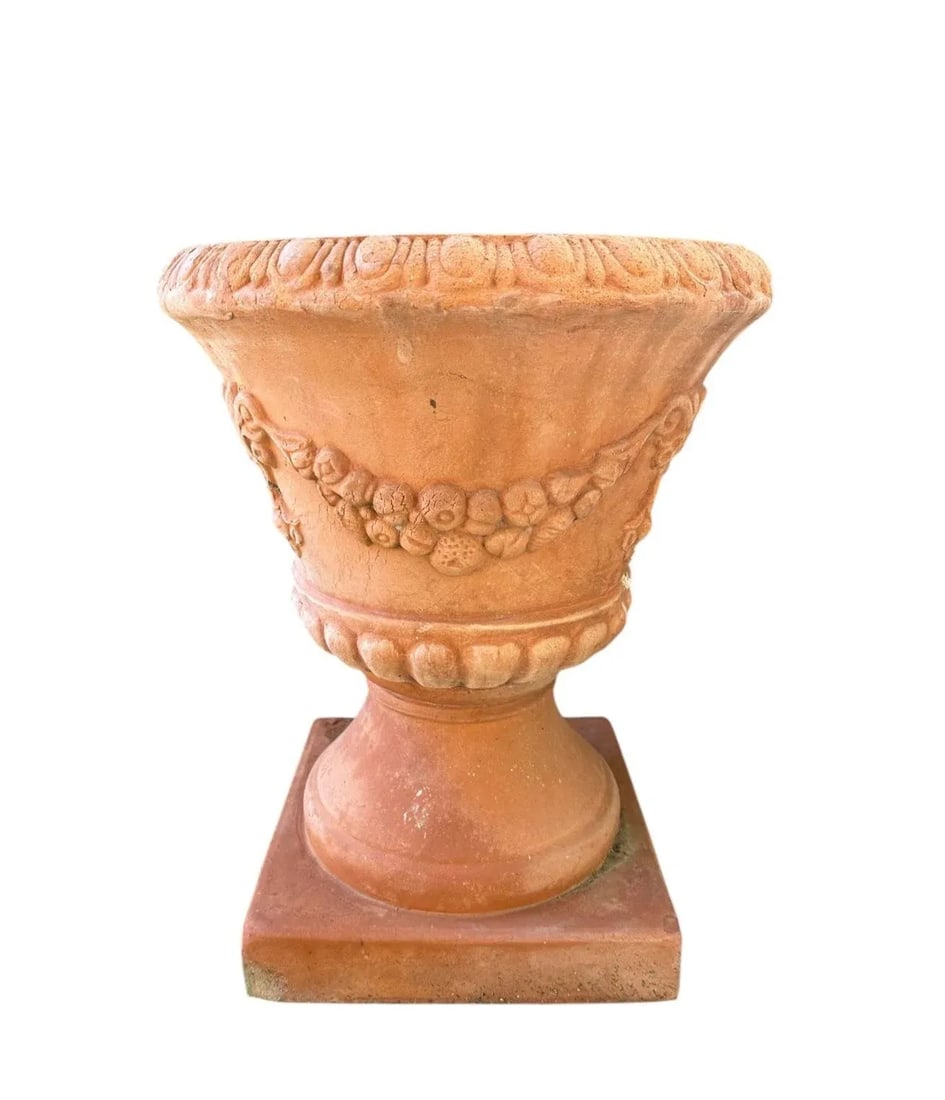 Vintage Large Neoclassical Terra Cotta Urn Planters / Terra Cotta Garden Pots, a Pair - 2