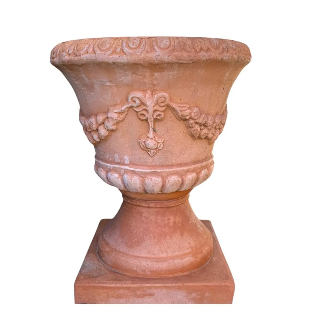 Vintage Large Neoclassical Terra Cotta Urn Planters / Terra Cotta Garden Pots, a Pair - 6