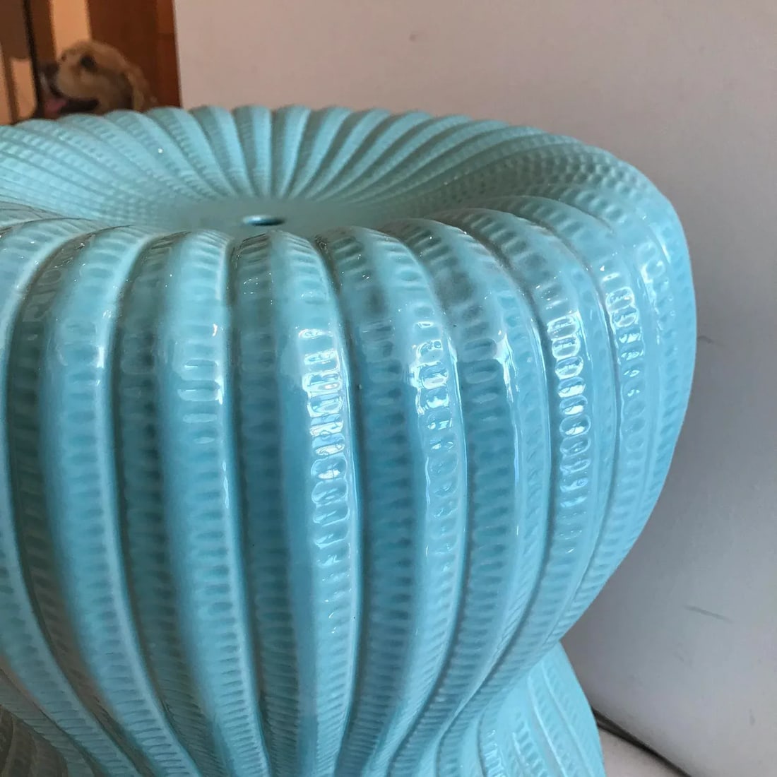 Turquoise Ribbed Hourglass Garden Stool - 5