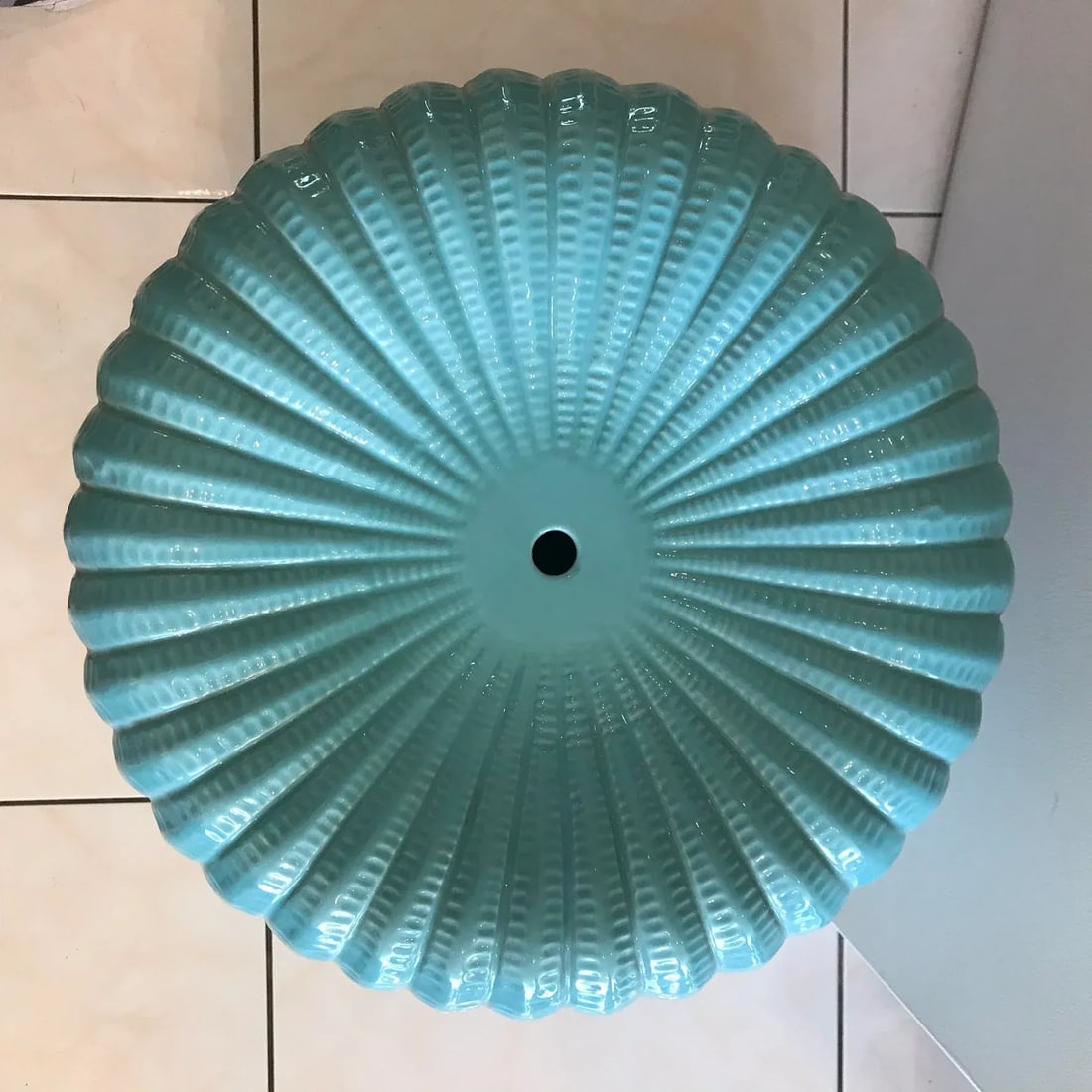 Turquoise Ribbed Hourglass Garden Stool - 7
