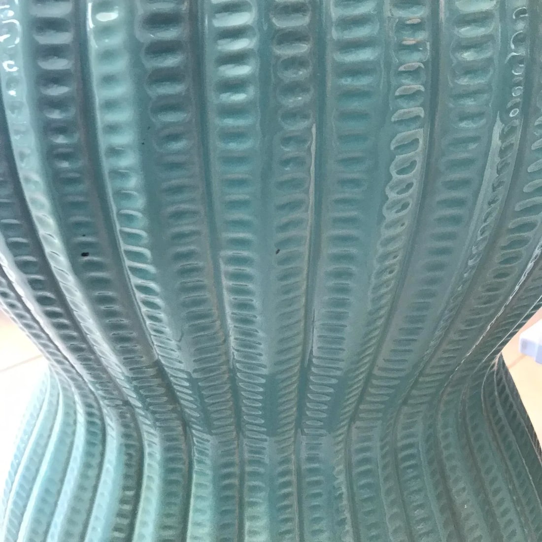 Turquoise Ribbed Hourglass Garden Stool - 8