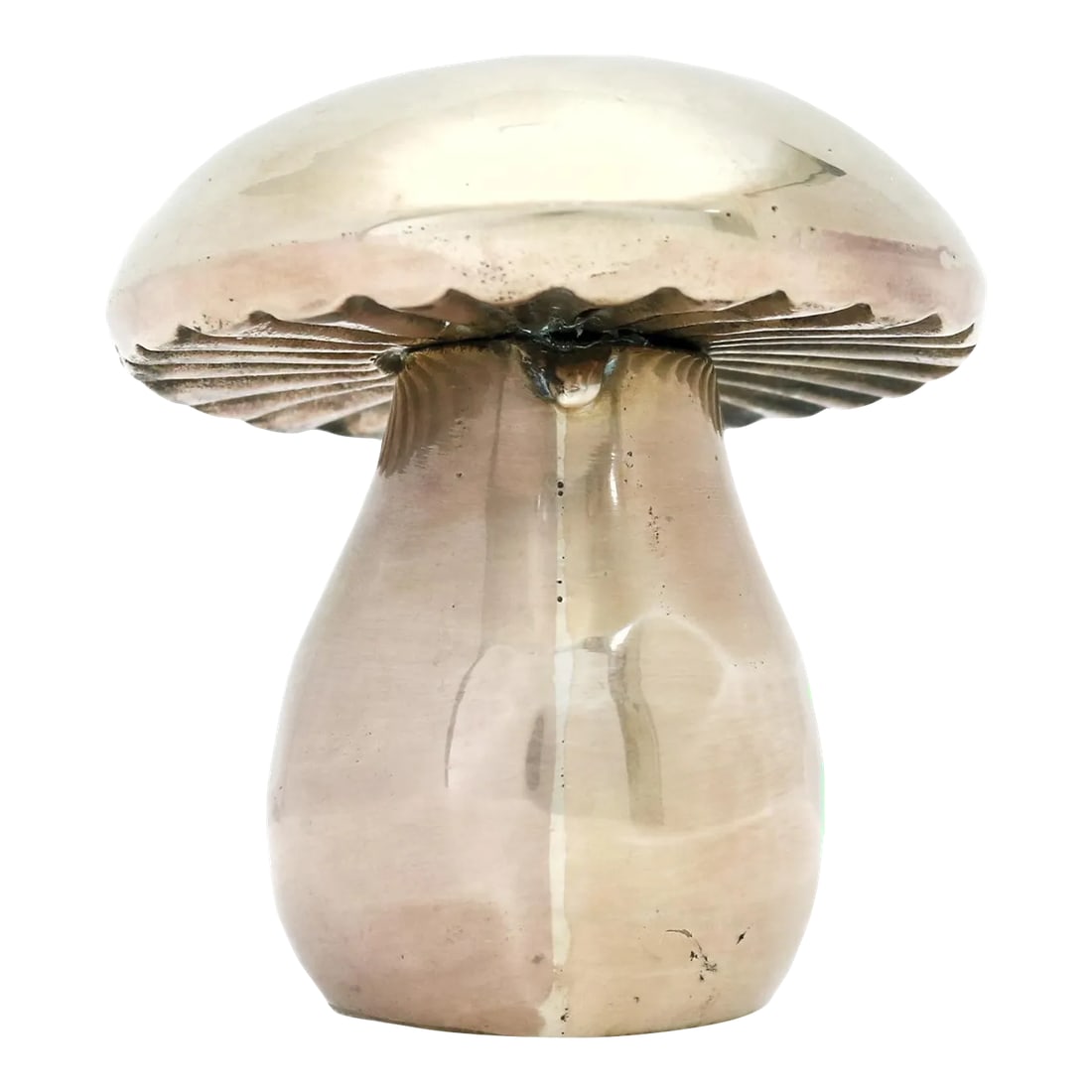 Large Vintage Brass Mushroom Figurine: Large vintage brass mushroom figurine. This listing is for an amazing brass mushroom. Place this cutie in any room for added vintage whimsy to your space. It has a hammered texture throughout.