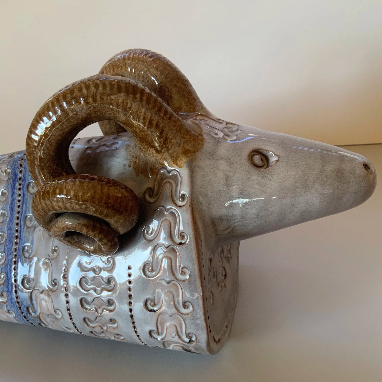 Vintage Midcentury Italian Pottery Ram ~ Style of Aldo Londi for Bitossi - 3