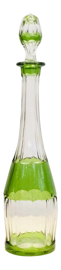 Vintage Art Deco Green Cut Glass Tall Decanter (1 of 4)