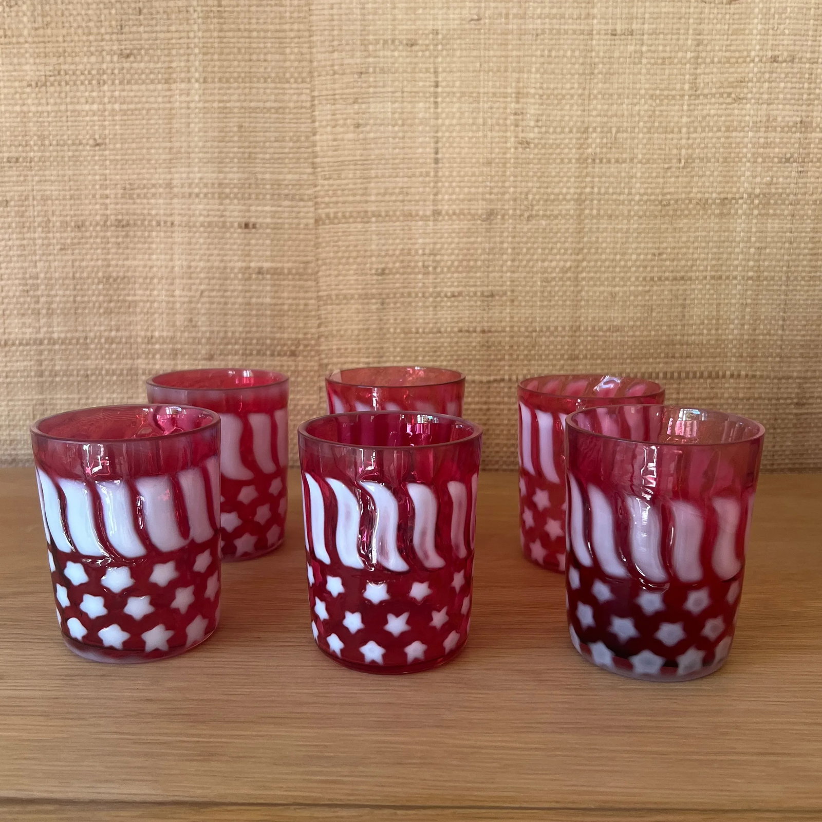 Vintage Fenton Cranberry Glass Stars and Stripes- Set of 6 - 2
