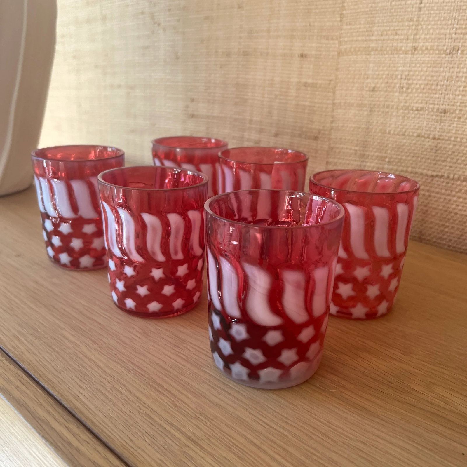 Vintage Fenton Cranberry Glass Stars and Stripes- Set of 6 - 3