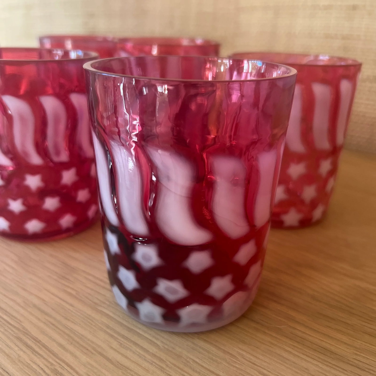 Vintage Fenton Cranberry Glass Stars and Stripes- Set of 6 - 4