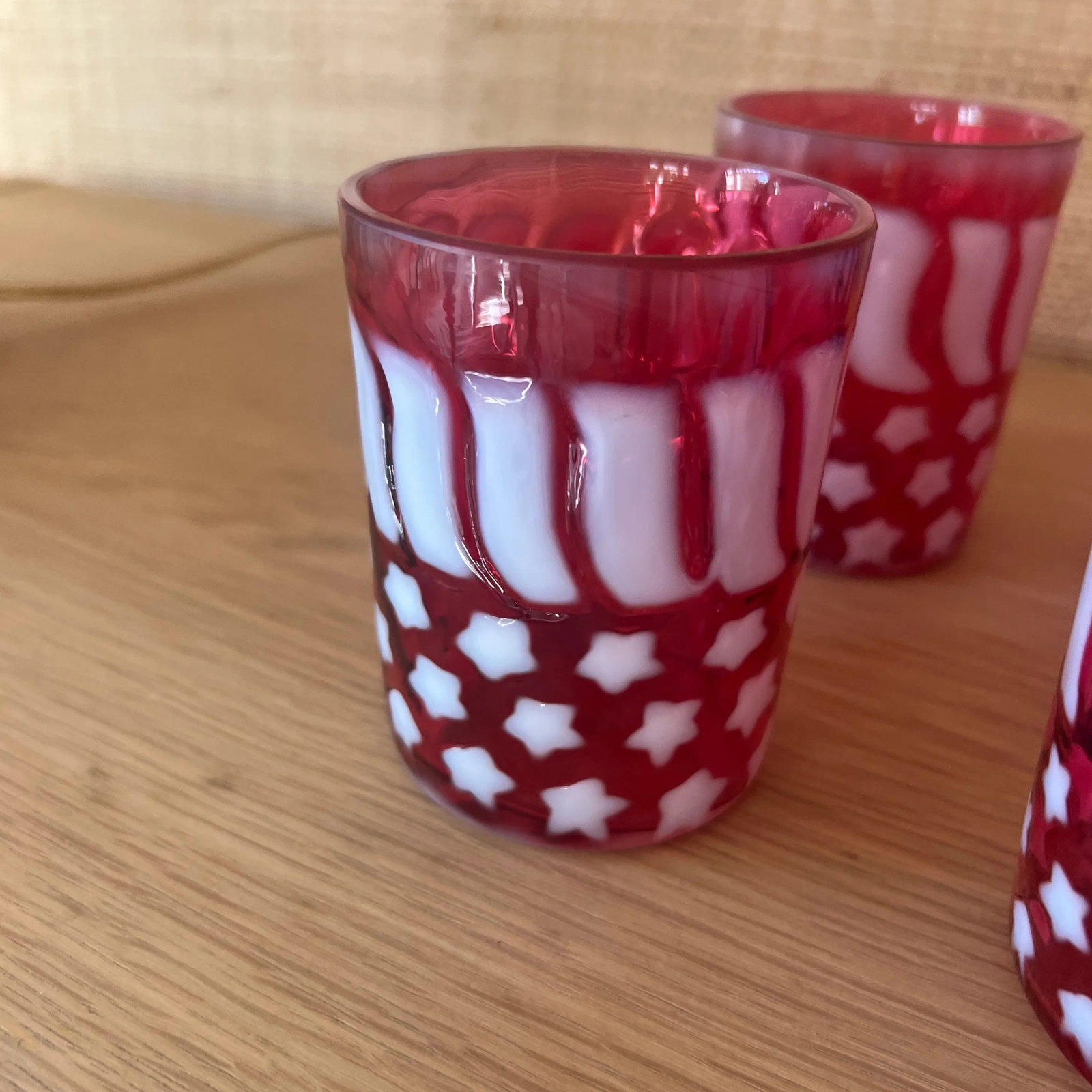 Vintage Fenton Cranberry Glass Stars and Stripes- Set of 6 - 6