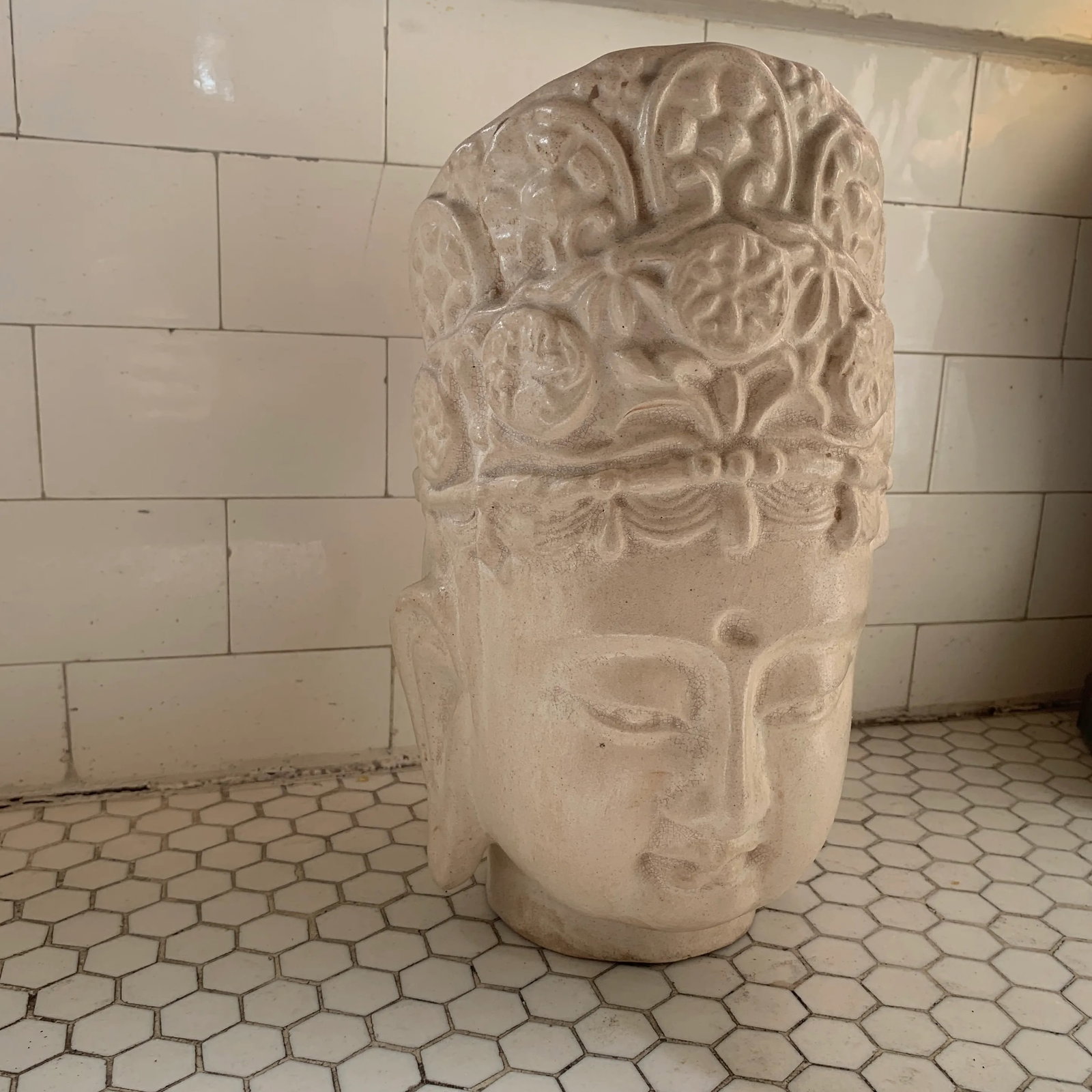Ivory Majolica Quan Yin Buddha Head - 4