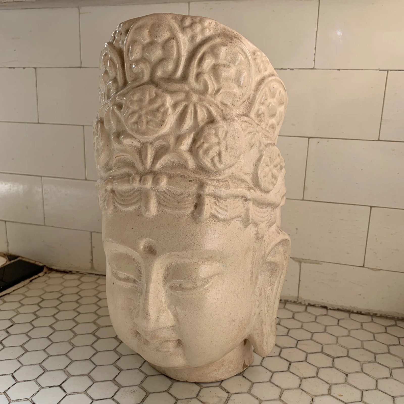 Ivory Majolica Quan Yin Buddha Head - 5