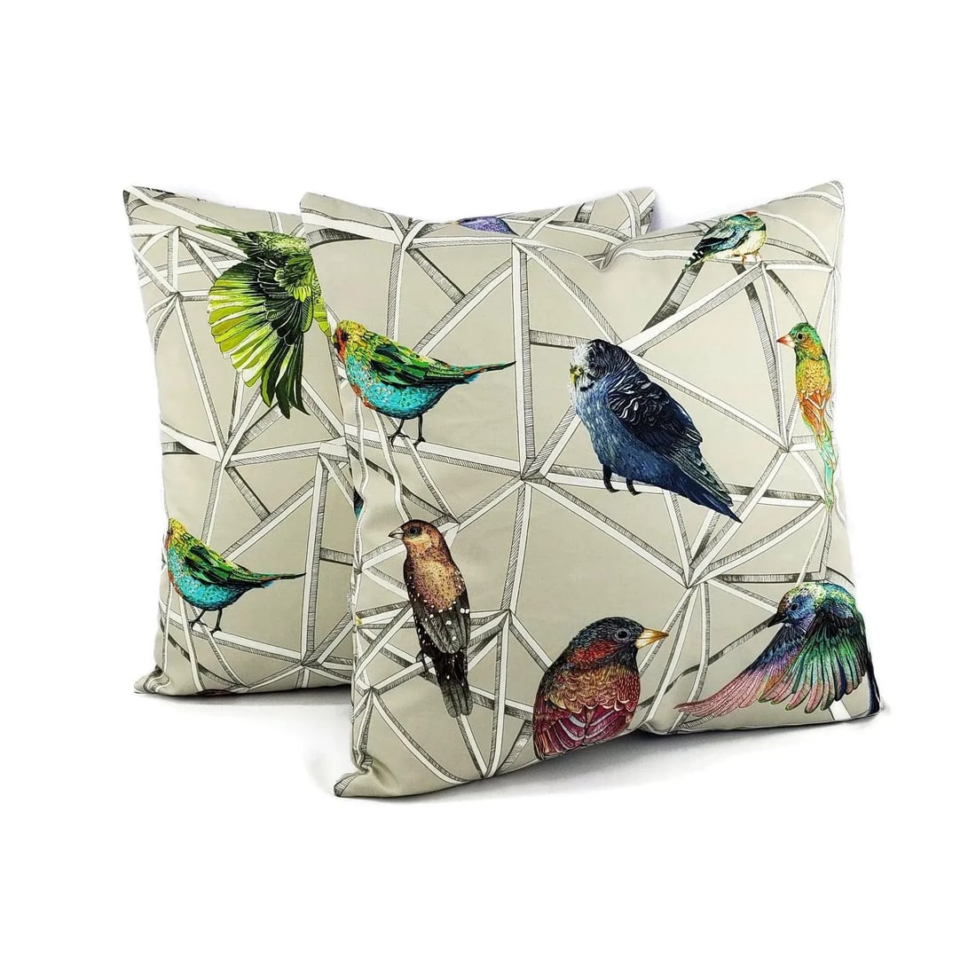 Scattered Rainbow Birds on Geometric Osborne and Little Aviary Fabric in Multi Pillow Cover - 20" X - 11