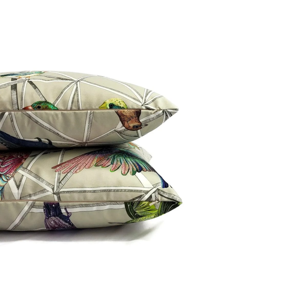 Scattered Rainbow Birds on Geometric Osborne and Little Aviary Fabric in Multi Pillow Cover - 20" X - 6