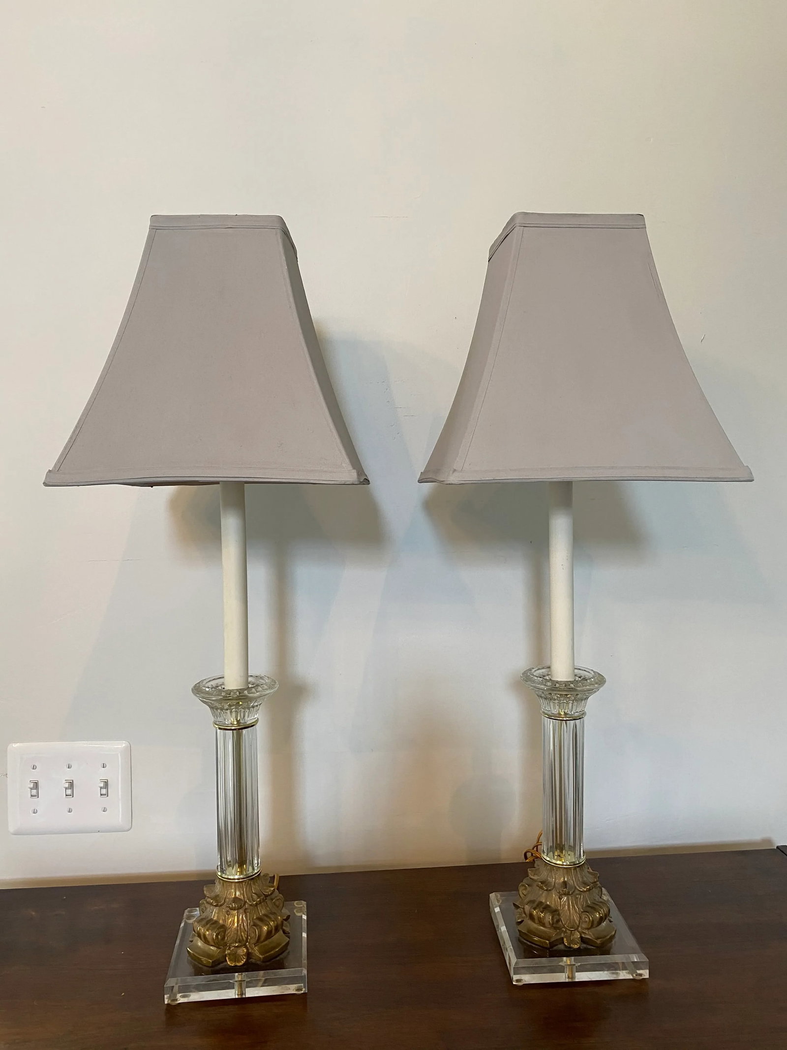 Lucite Brass Bronze Lamps - a Pair - 2