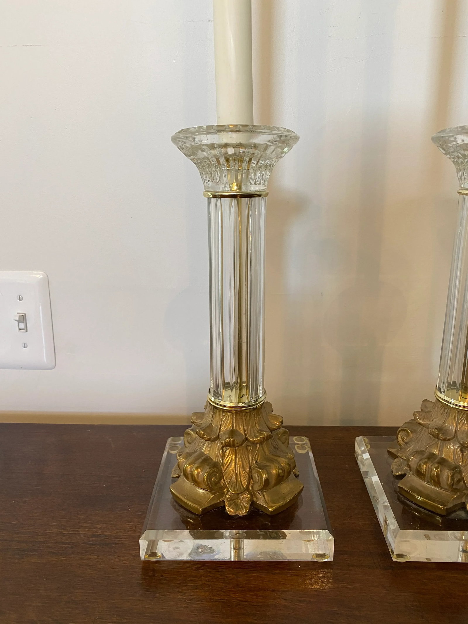 Lucite Brass Bronze Lamps - a Pair - 3