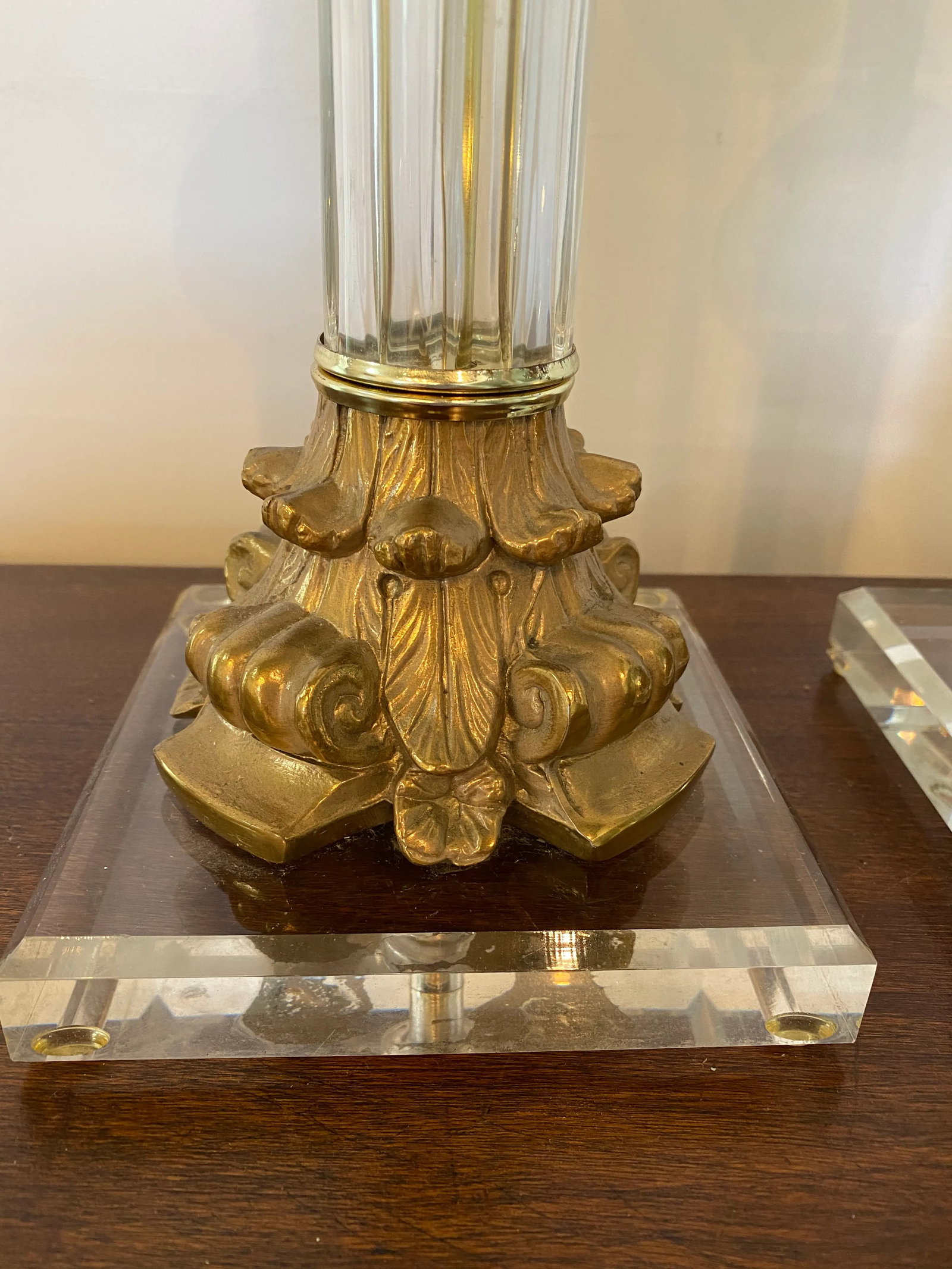 Lucite Brass Bronze Lamps - a Pair - 4