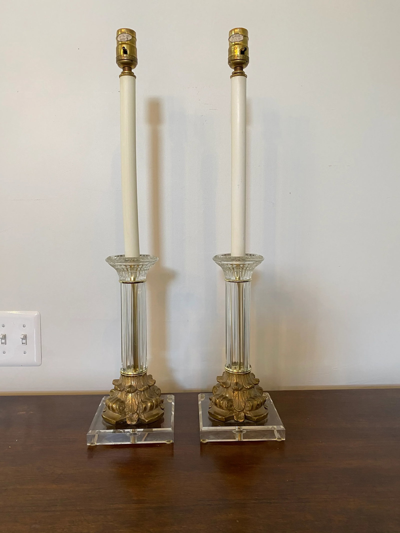 Lucite Brass Bronze Lamps - a Pair - 7