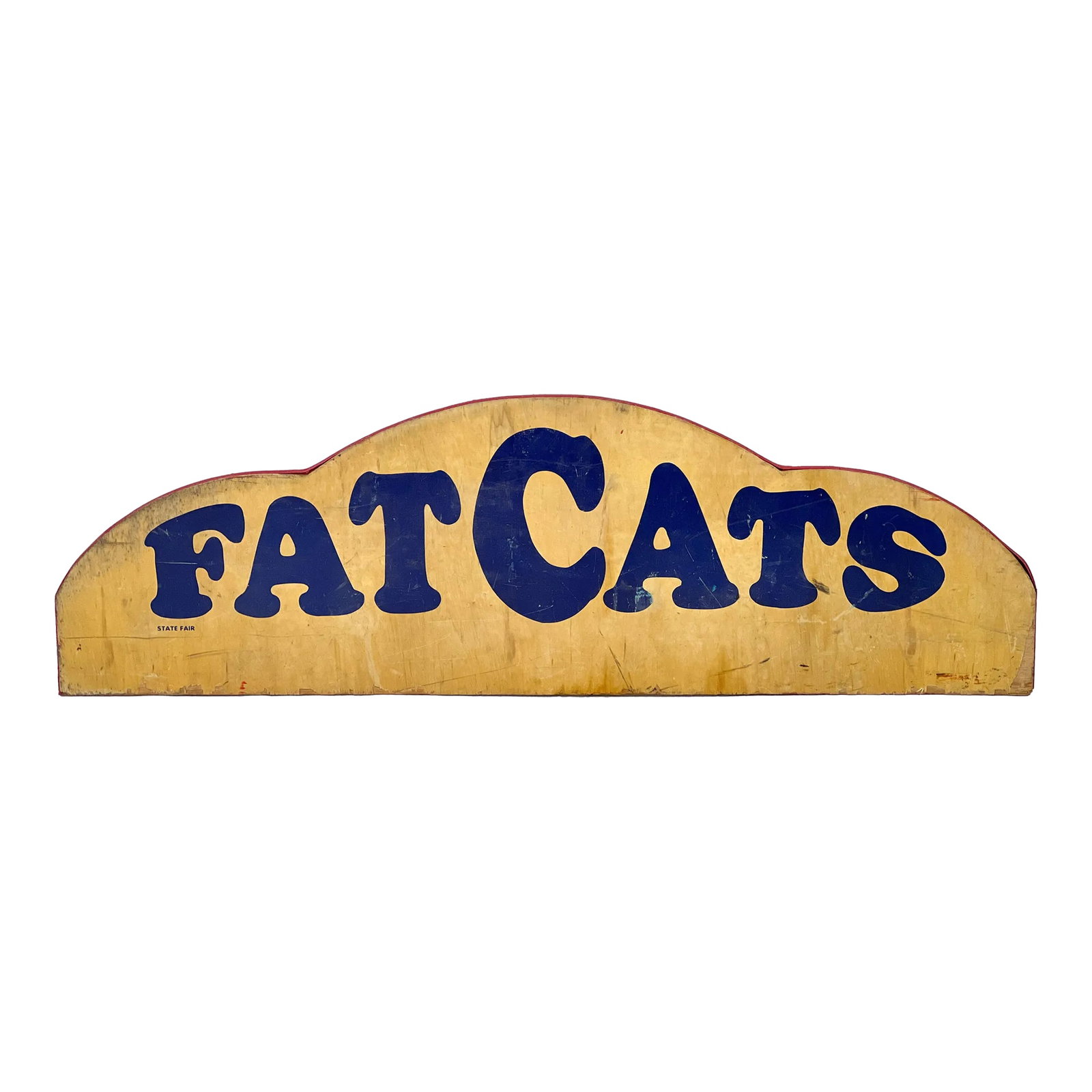 Vintage 1970s Fatcats Grease Truck Food Vendor New Jersey State Fair Wood Sign: Vintage 1970s New Jersey state fair food vendor sign, advertising a "grease" truck called FATCATS. Grease trucks became a term associated with food vendors serving hearty, fried foods. Features bold