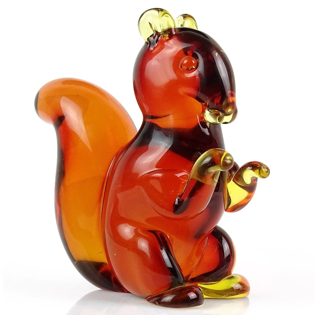 Vintage Murano Seguso Sommerso Orange Red Yellow Italian Art Glass Mid Century Squirrel Figurine - 2
