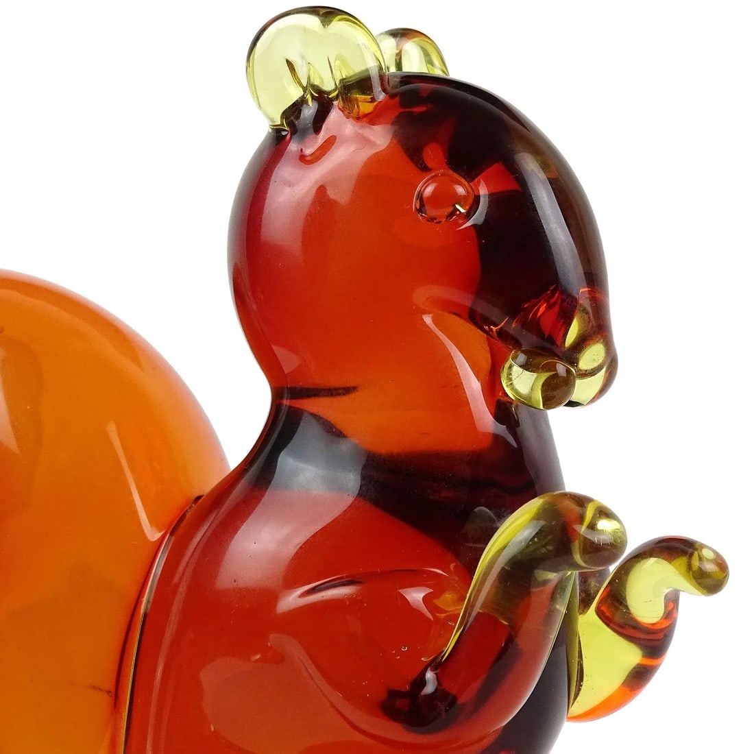 Vintage Murano Seguso Sommerso Orange Red Yellow Italian Art Glass Mid Century Squirrel Figurine - 3