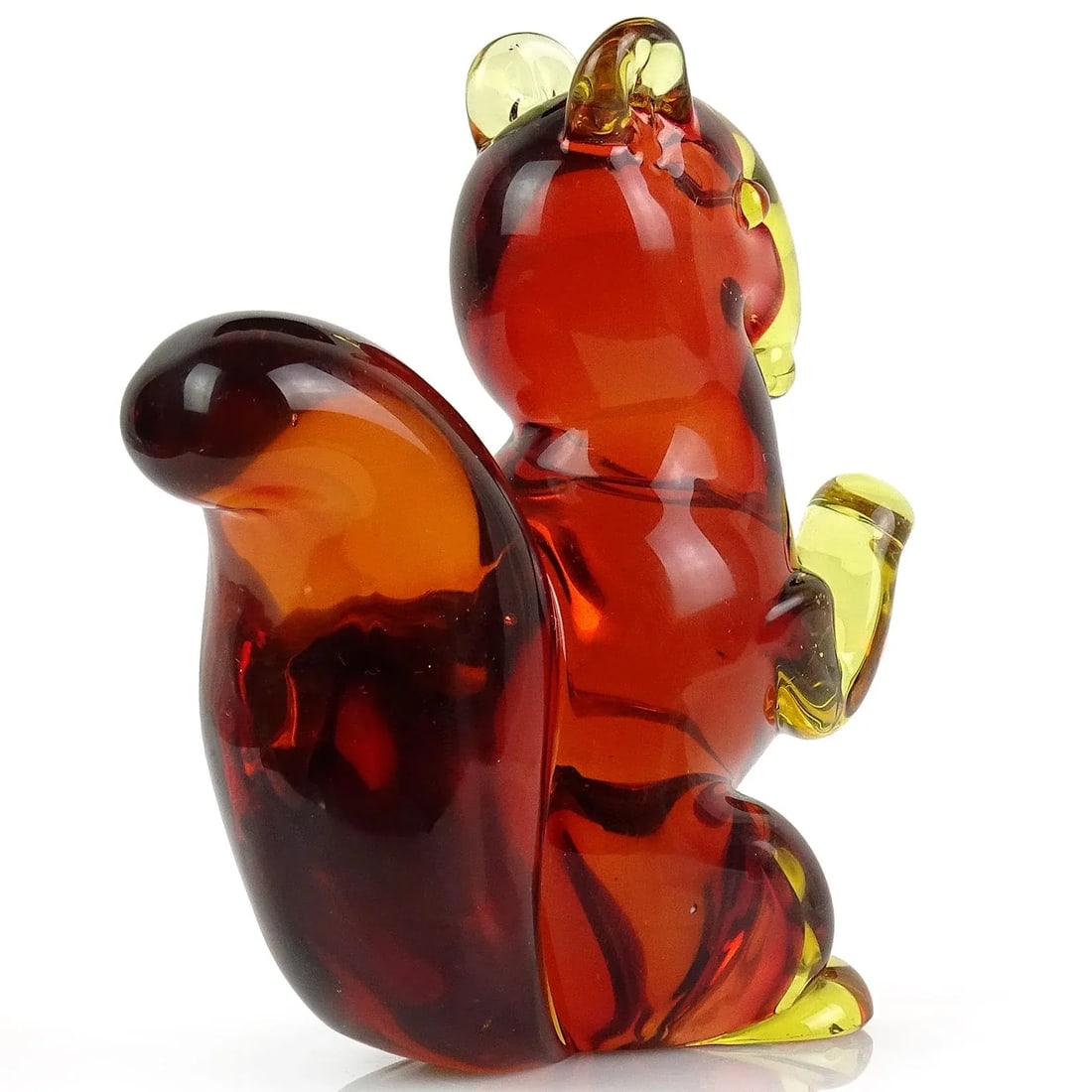 Vintage Murano Seguso Sommerso Orange Red Yellow Italian Art Glass Mid Century Squirrel Figurine - 4
