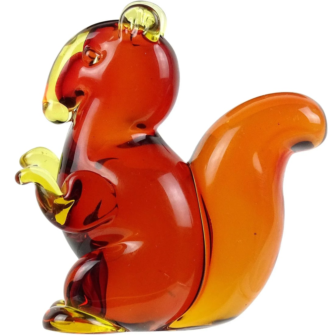 Vintage Murano Seguso Sommerso Orange Red Yellow Italian Art Glass Mid Century Squirrel Figurine - 6