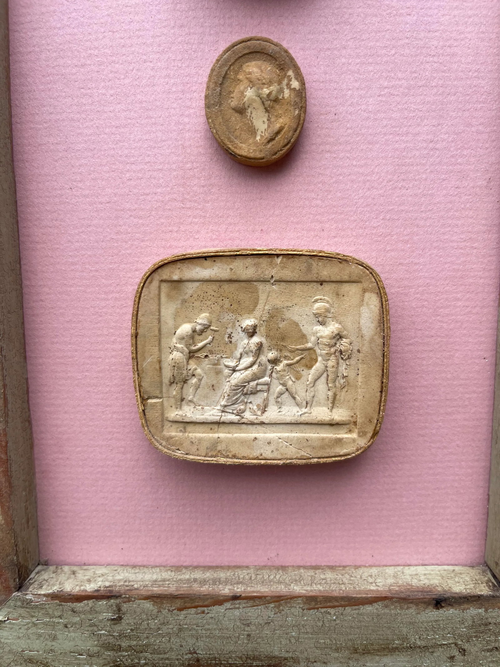 Classical Framed Grand Tour Style 5 Intaglios in 1880s Pine Frame - 3