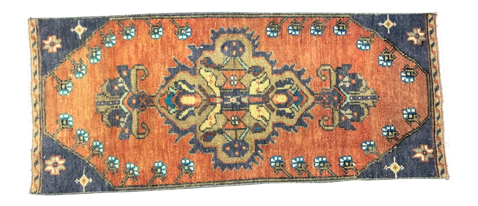 Vintage Floral Design Turkish Handmade Orange Small Rug: Handmade wool and cotton rug in Turkish Anatolia Carpet, Vintage Oushak Rug, Turkish Vintage Anatolian Rug, Handmade wool Rug . One Of Kind Vintage Rug with perfect design and colors. Condition: