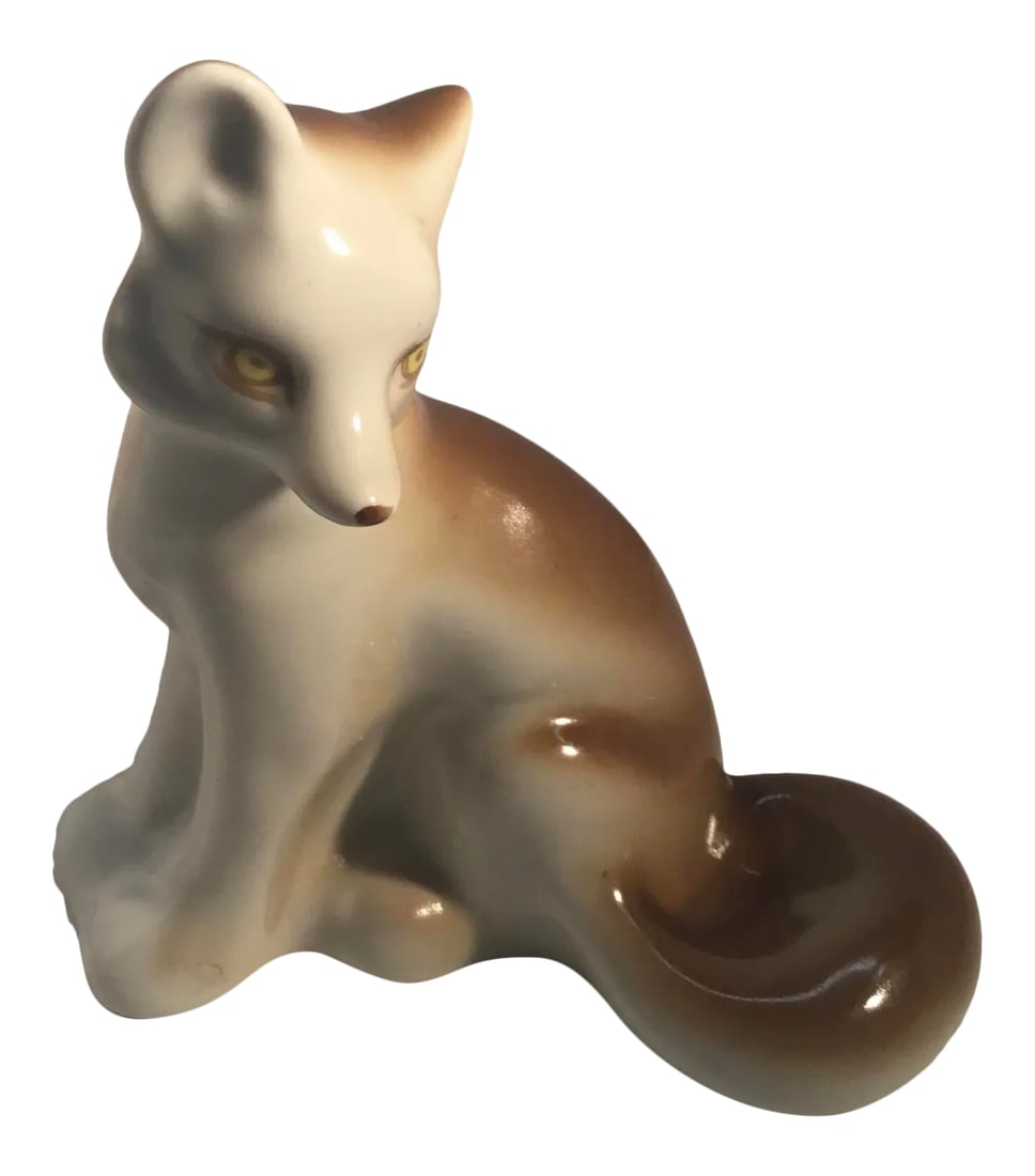 Vintage Russian Porcelain Figurine of a Fox: Cute fox figurine with hand - painted detail. Made in 1970s in Soviet Russia. Condition: Alterations: Original Condition Unaltered Imperfections: Some Imperfections Condition Notes: Great vintage cond