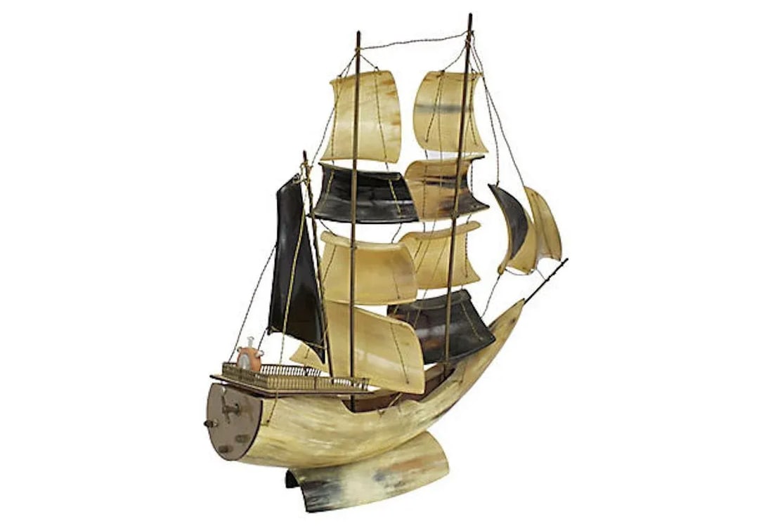 Mid-Century Italian Horn Musical Ship Model - 4