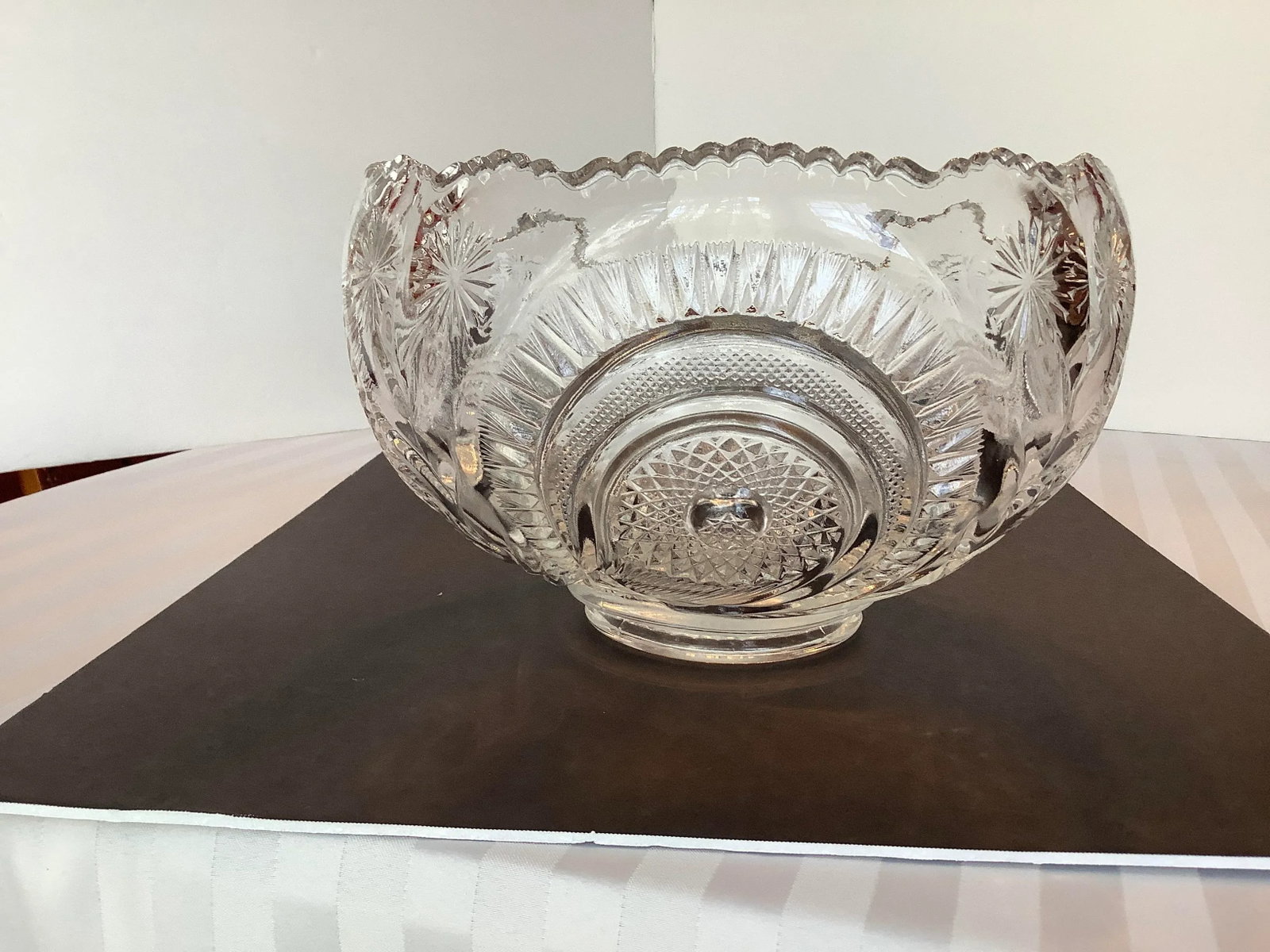 Vintage E. Smith Heavy Clear Cut Glass Reproduction Bowl - 13