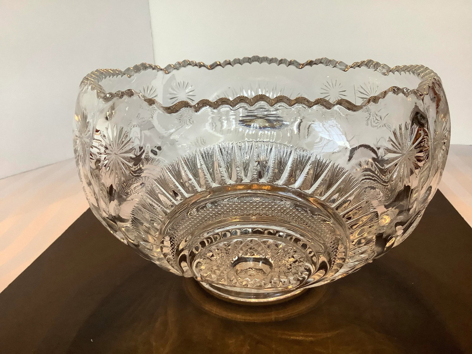 Vintage E. Smith Heavy Clear Cut Glass Reproduction Bowl - 2