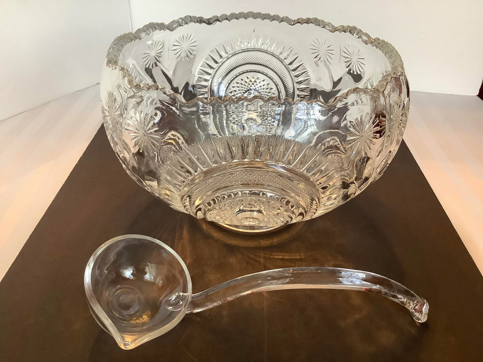 Vintage E. Smith Heavy Clear Cut Glass Reproduction Bowl - 3