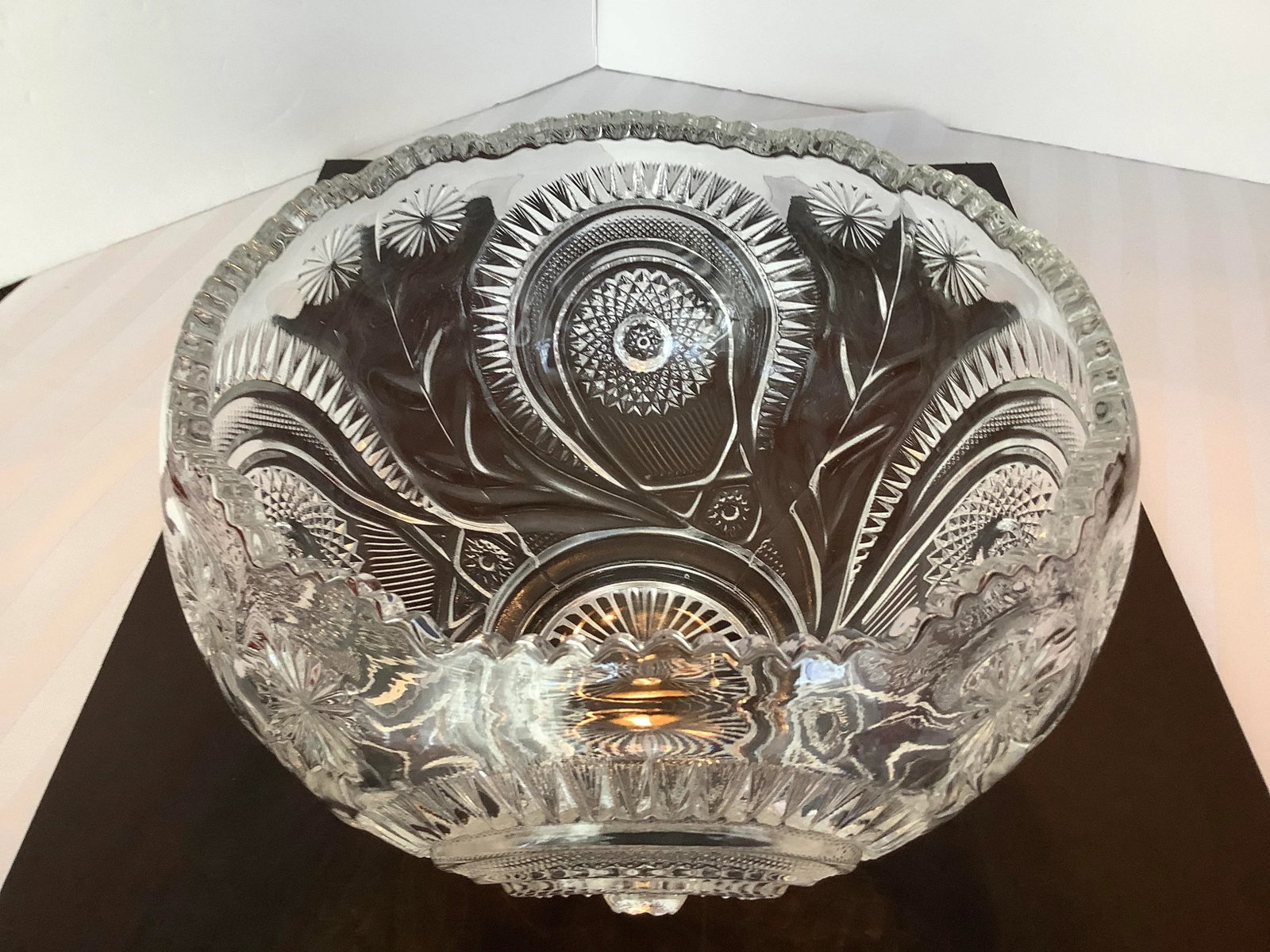 Vintage E. Smith Heavy Clear Cut Glass Reproduction Bowl - 4