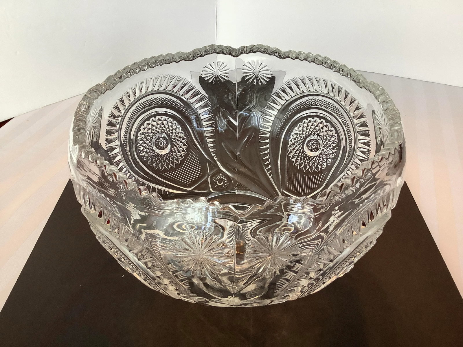 Vintage E. Smith Heavy Clear Cut Glass Reproduction Bowl - 5