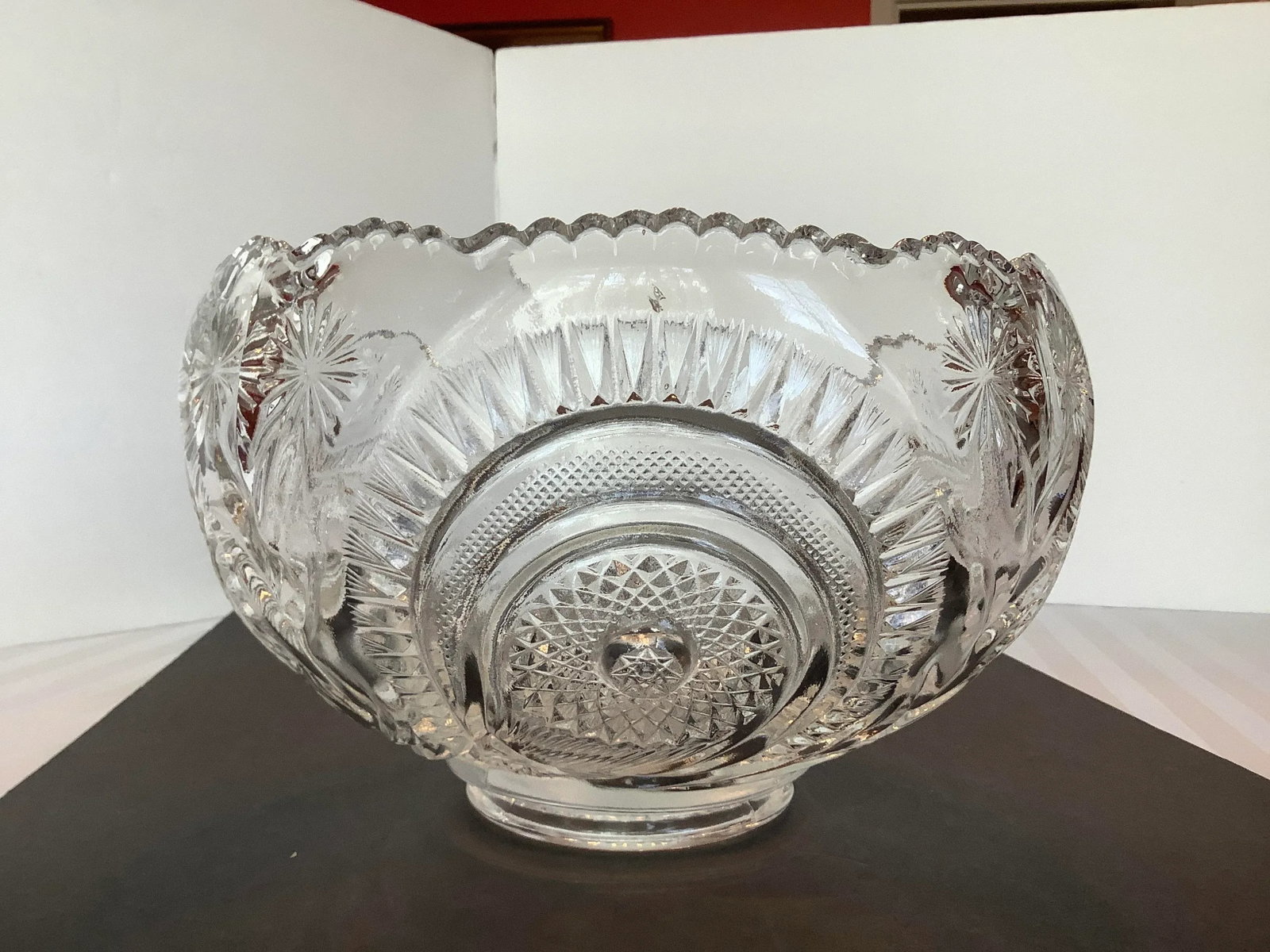 Vintage E. Smith Heavy Clear Cut Glass Reproduction Bowl - 6