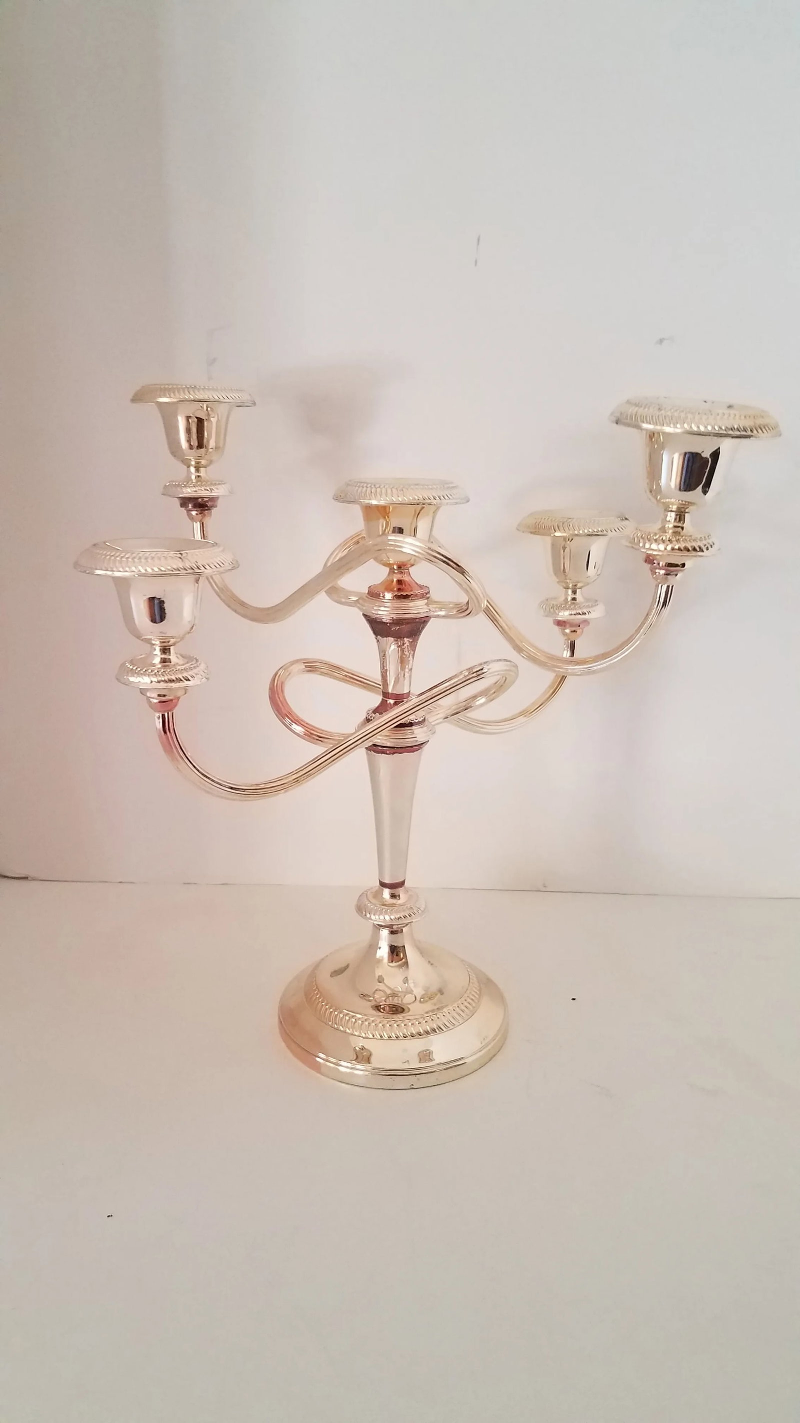 Vintage Silver on Copper Five Arm Convertible Candelabra - 5