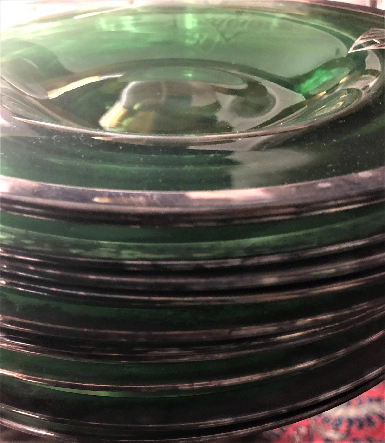 Silver Embossed Green Depression Glass 10 Serving Plate or Shallow Bowls - 4