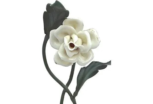 Antique Tole & Porcelain Floral Candle Sconce - 5
