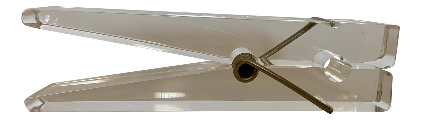 1960s Lucite Clothespin/Paperclip: A giant size lucite, clothes pin mid century modern, 1960s/1970s POP/OP Art, minimalist Desk accessory/paperweight, just clip your papers to keep them them from blowing away and organized Condition: A
