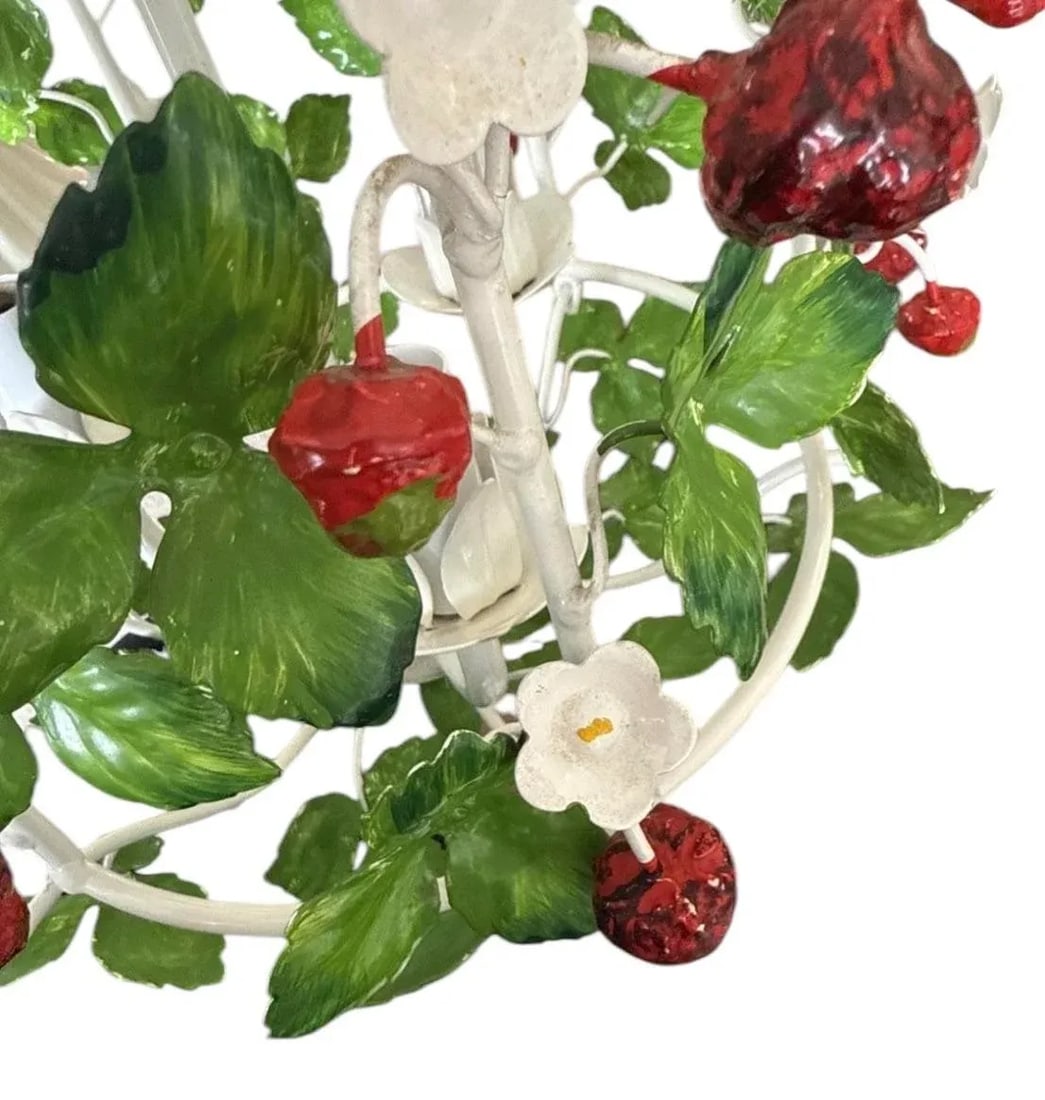 Vintage Italian Tole Strawberry Three Light Birdcage Chandelier / Lantern Light Fixture, Circa 1960 - 2