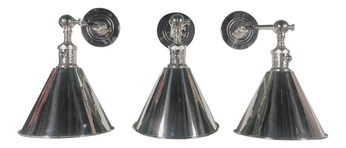 Visual Comfort Circa Boston Functional Single Arm Library Lights - Set of 3: This set of three classically designed sconces can be installed in a variety of locations. They can be used as accent lighting or soft directional lighting in any room. The Polished Nickel finish give