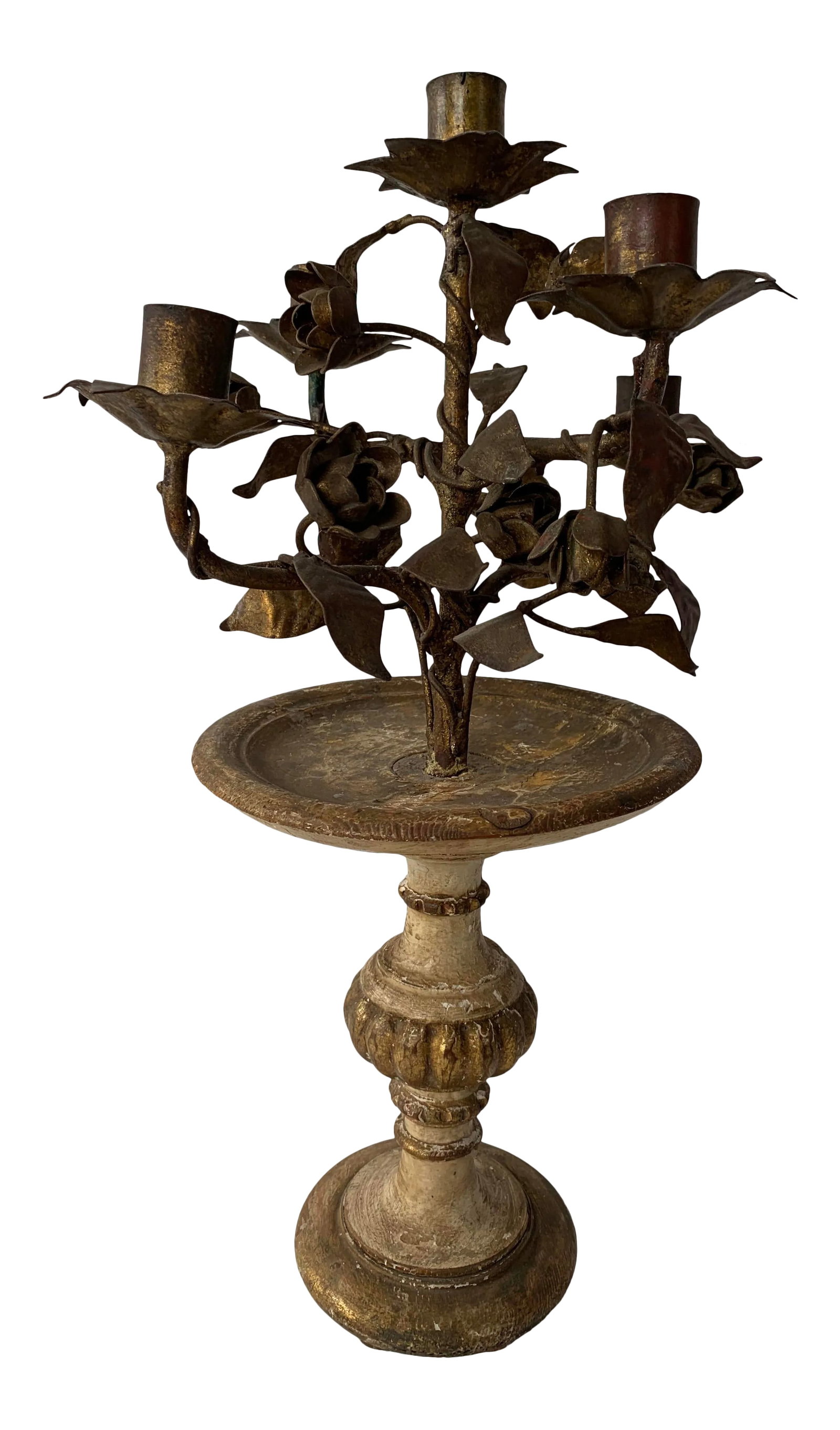 Antique Italian Gilded Wood and Tole Candelabra for 5 Candles (1 of 7)